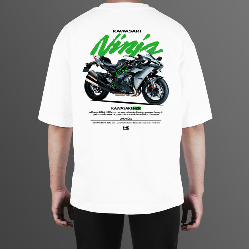 تیشرت پنبه ای سفید kawasaki ninja h2r